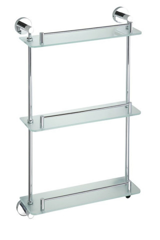Sapho X-ROUND E skleněná polička trojitá s hrazdou 380x675x130mm, chrom