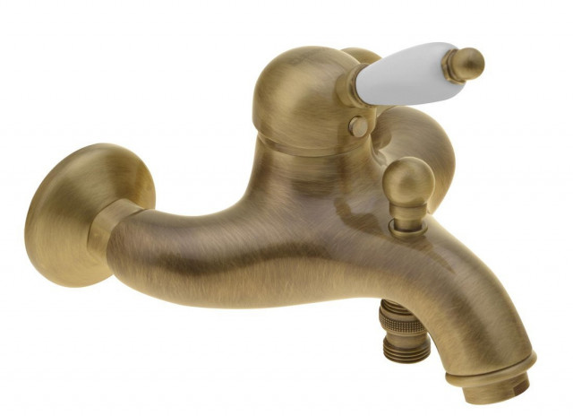 Sapho KIRKÉ WHITE nástěnná vanová baterie, bílá páčka, bronz