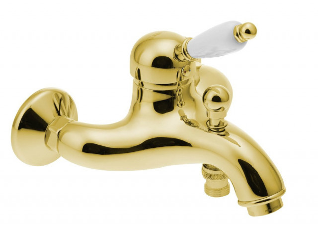 Sapho KIRKÉ WHITE nástěnná vanová baterie, bílá páčka, zlato