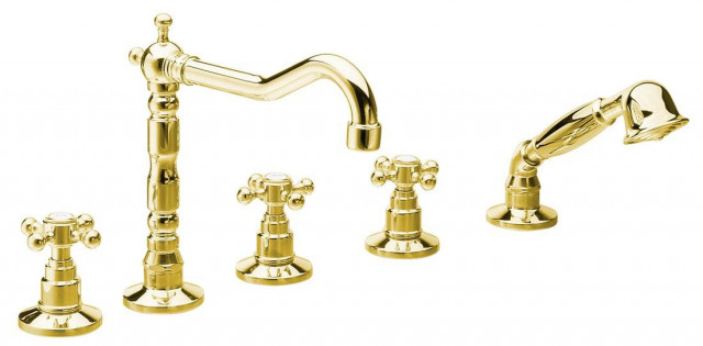 Sapho ANTEA pětiprvková baterie na okraj vany s retro hubicí, zlato