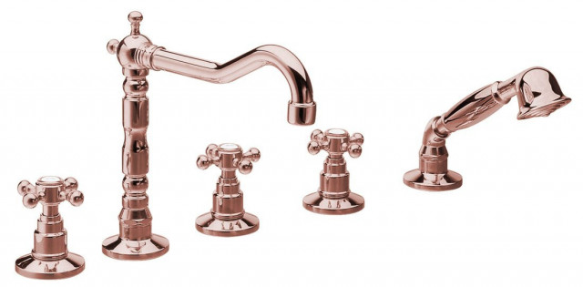 Sapho ANTEA pětiprvková baterie na okraj vany s retro hubicí, růžové zlato