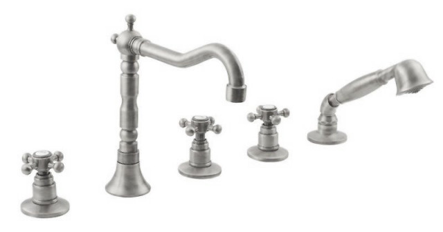 Sapho ANTEA pětiprvková baterie na okraj vany s retro hubicí, nikl