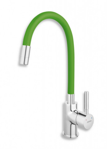 Vodovodní baterie FERRO dřezová, stojánková, zelená - chrom s elastickým ramenem