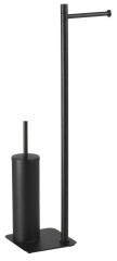 Gedy ARTU stojan s držákem na toaletní papír a WC štětkou, hranatý, černá mat