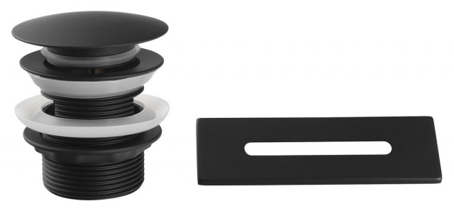 Aqualine SET krytka přepadu, vanová výpust 6/4", click-clack, černá mat