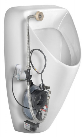 Bruckner SCHWARN urinál s automatickým splachovačem 6V DC, zadní přívod, zadní odpad