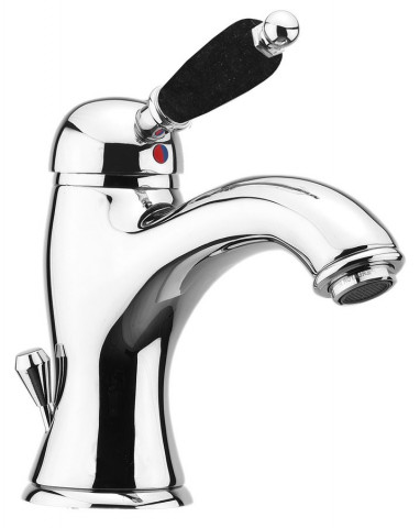 Sapho KIRKÉ BLACK stojánková umyvadlová baterie s výpustí, černá páčka, chrom