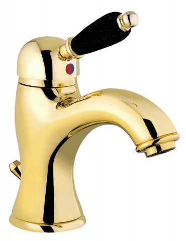 Sapho KIRKÉ BLACK stojánková umyvadlová baterie s výpustí, černá páčka, zlato