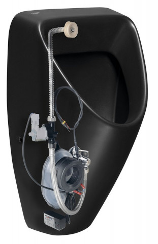 Bruckner SCHWARN urinál s automatickým splachovačem 6V DC, zadní přívod, zadní odpad, černá matná