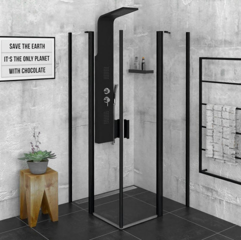 Polysan ZOOM BLACK čtvercová sprchová zástěna 900x900mm, čiré sklo