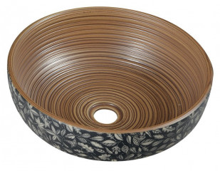 Sapho PRIORI keramické umyvadlo na desku, Ø 41 cm, hnědá s modrým vzorem