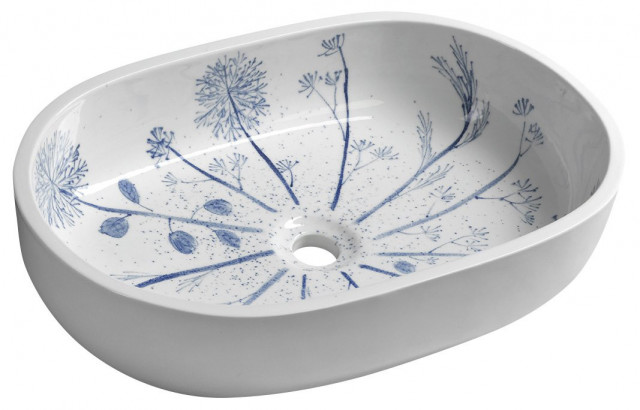 Sapho PRIORI keramické umyvadlo na desku, 60x40 cm, bílá s modrým vzorem