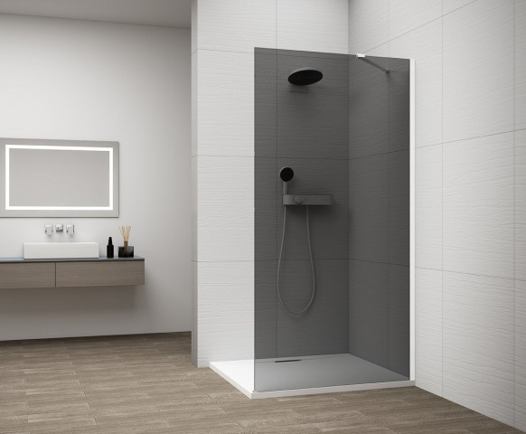 Polysan ESCA WHITE MATT jednodílná sprchová zástěna k instalaci ke stěně, kouřové sklo, 800 mm