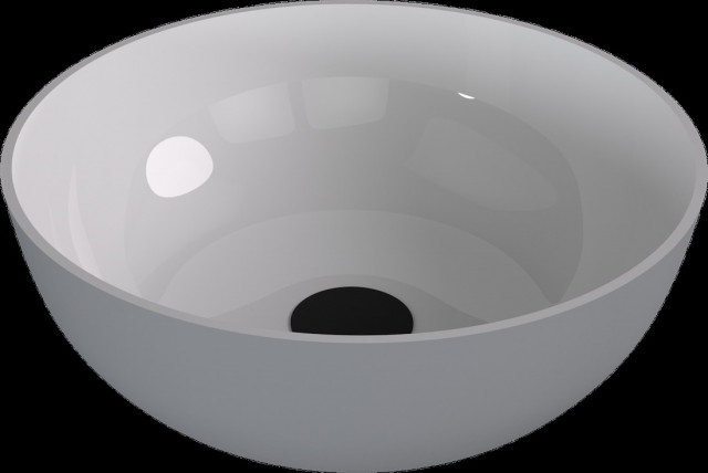 Polysan BANERA ROUND umyvadlo na desku, litý mramor, průměr 39cm, bílá/šedá mat