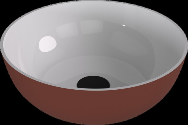 Polysan BANERA ROUND umyvadlo na desku, litý mramor, průměr 39cm, bílá/hnědá mat