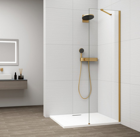 Polysan ESCA GOLD MATT jednodílná sprchová zástěna k instalaci ke stěně, sklo čiré, 400 mm
