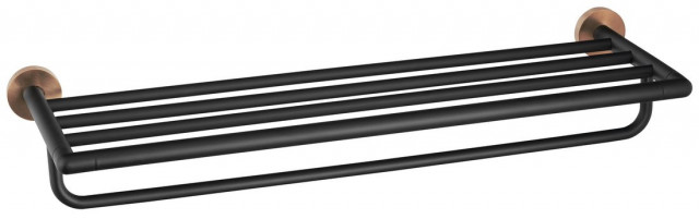 Sapho LARISSA polička na ručníky s hrazdou 600mm, černá/měď mat