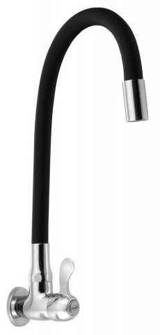 Aqualine Nástěnný kulový ventil 1/2", flexibilní ramínko, chrom/černá mat