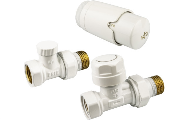 Komplet ROVNÝ připojovací ventily WHITE s termostatickou hlavicí GT
