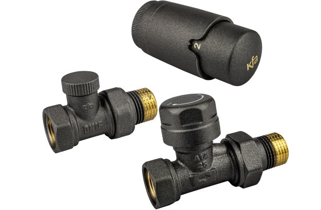 Komplet ROVNÝ připojovací ventily GRAPHITE s termostatickou hlavicí KOMFORT PRO