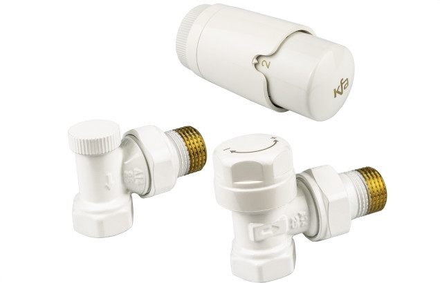 Komplet ROHOVÝ připojovací ventily WHITE s termostatickou hlavicí GT