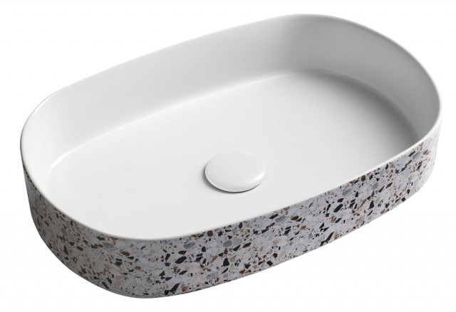 Isvea INFINITY OVAL keramické umyvadlo na desku, 55x36cm, terrazzo