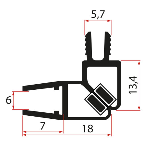 Gelco Set magnetických těsnění 45° pro sklo 6mm a profil, 2000mm, černá